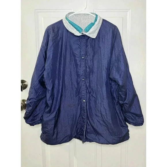 LAURA KATHERINE Vintage 80's Women's REVERSIBLE Windbreaker Jacket Green Gray L - Picture 4 of 12
